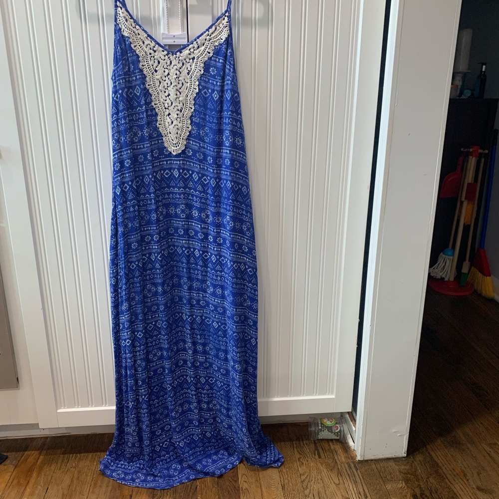 Blue resort style maxi dress.